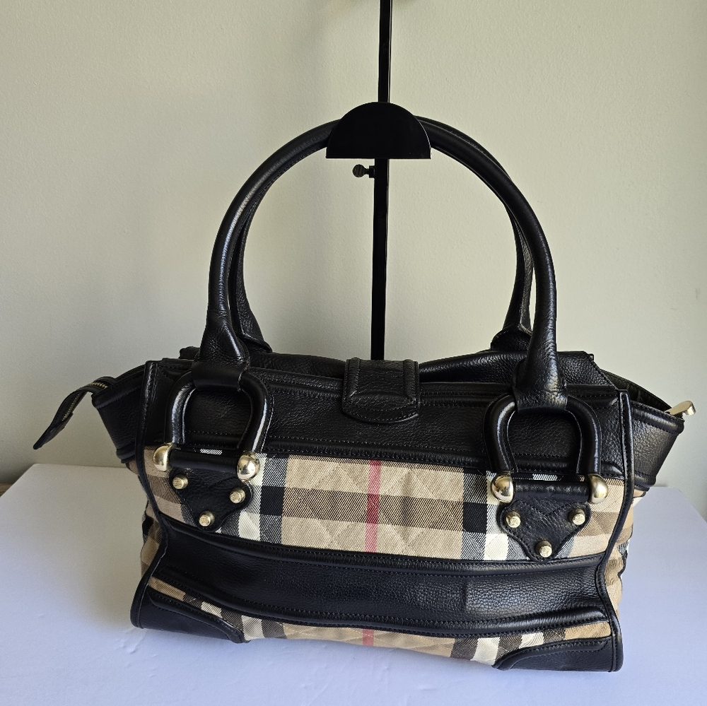 Burberry House Cjeck Quilted Large Manor Tote Bag Black - Picture 3 of 17